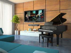 Yamaha baby grand piano disklavier in home setting